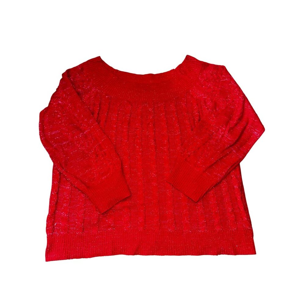 Red Ashley Stewart Sparkly Plus Size 18/20 Cable Knit Sweater‎ Gold Shimmer Cute